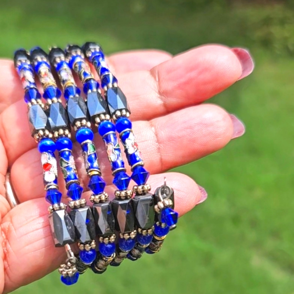 BUYER'S CHOICE Cloisonne and Hematite OR Pearl Magnetic Wrap Bracelet/ Necklace